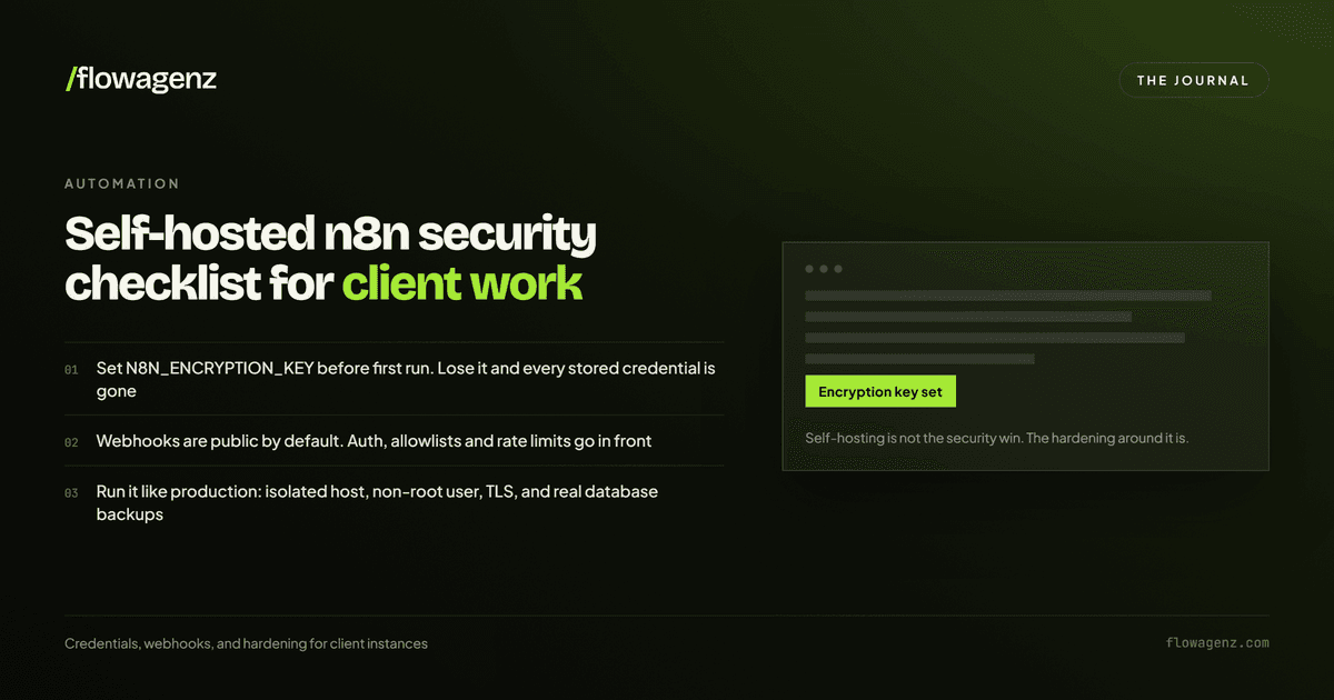 Self-hosted n8n security checklist for client work